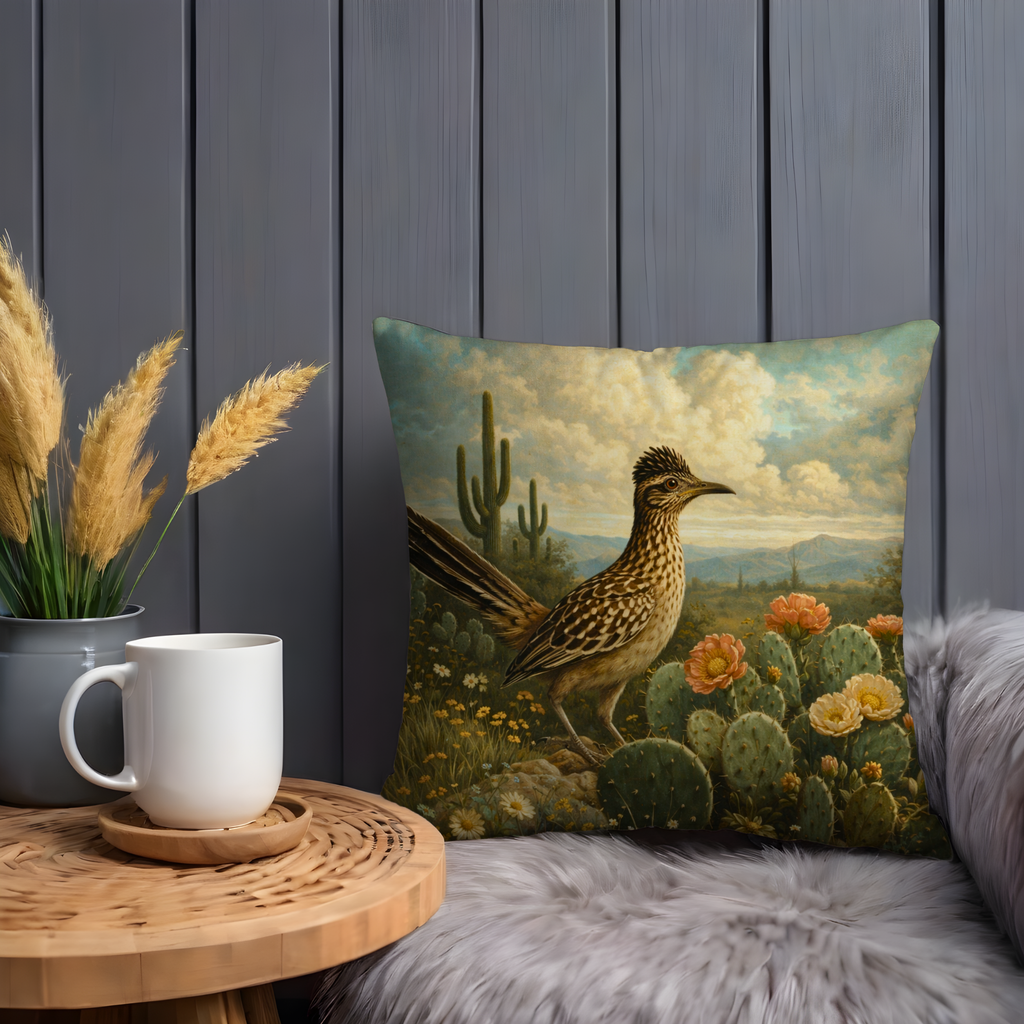 Roadrunner Desert Pillow Cover | Wildlife Art | Southwestern Decor