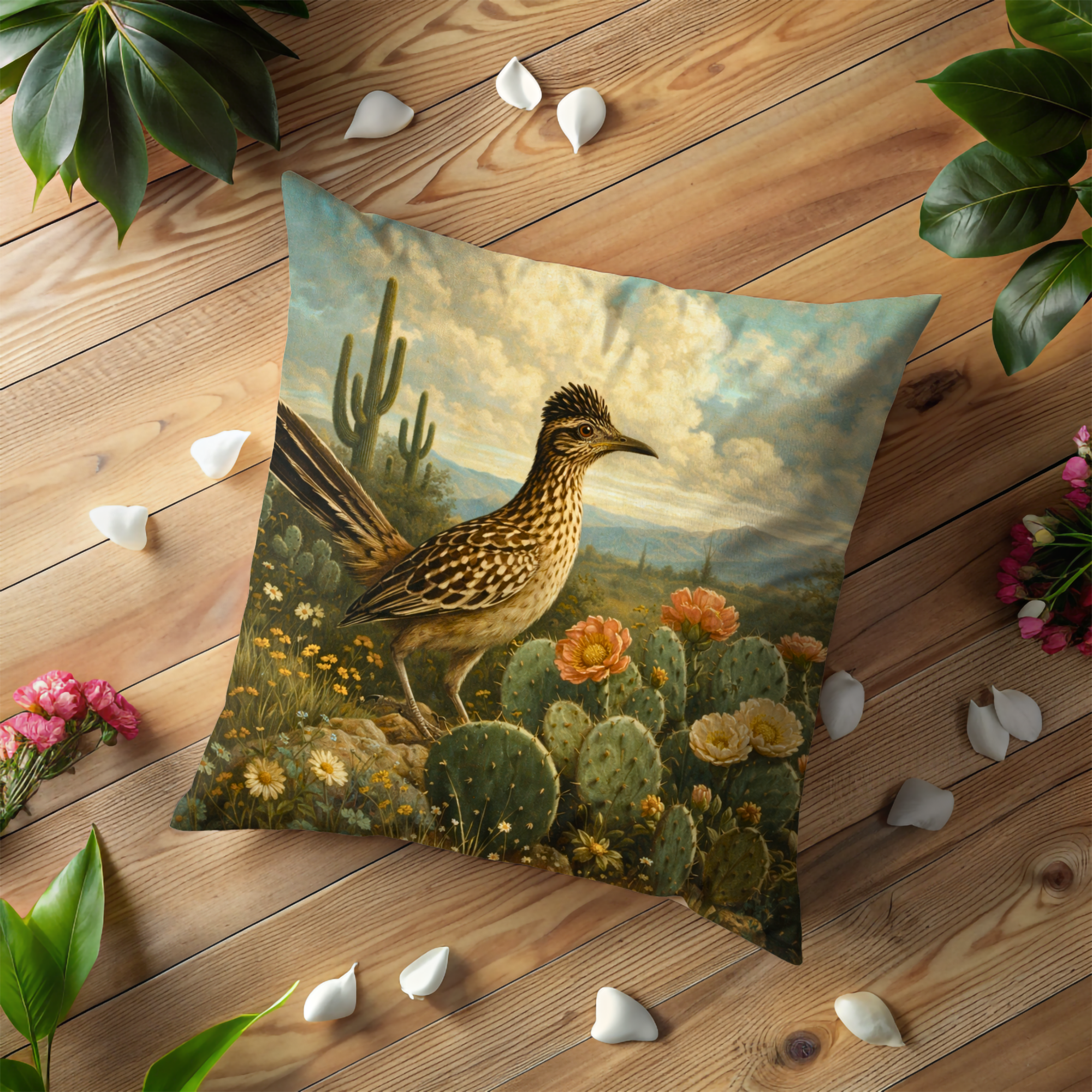 Roadrunner Desert Pillow Cover | Wildlife Art | Southwestern Decor