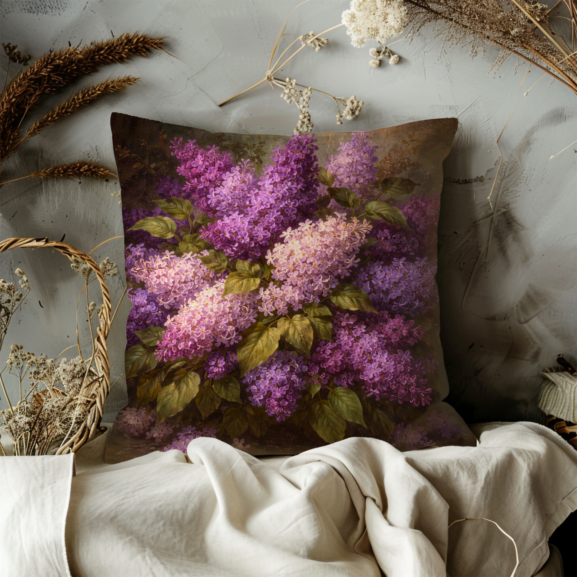 Lilac Flowers Pillow Cover | Purple Floral Art | Elegant Decor