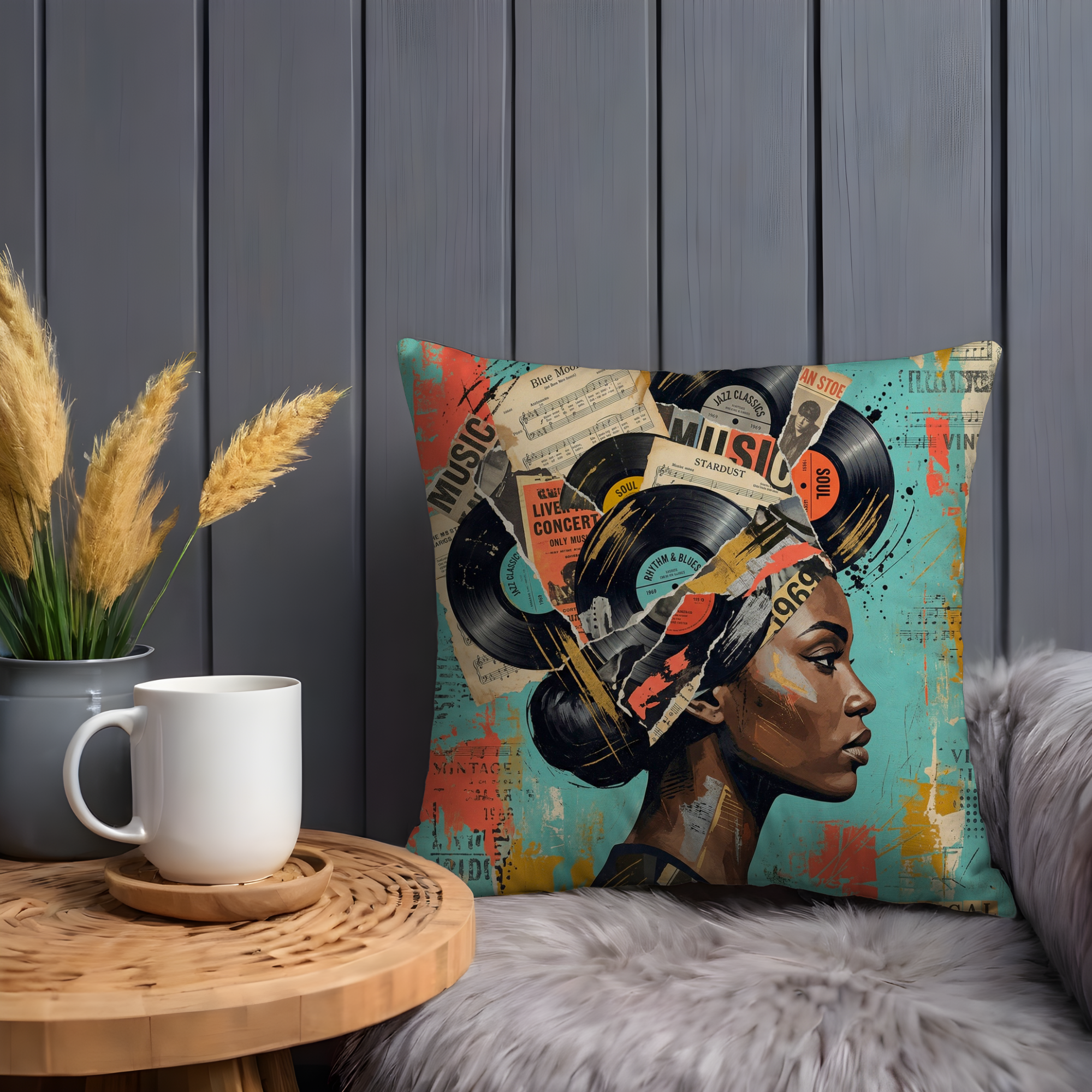 Soul Music Woman Pillow Cover | Vintage Collage Art | Bold Decor