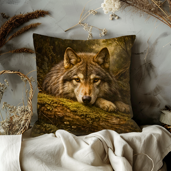 Wolf Forest Portrait Pillow Cover – Wild Animal Art | Nature Decor