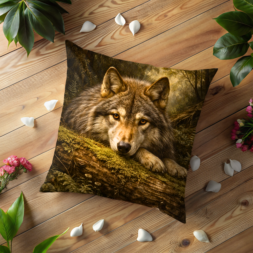 Wolf Forest Portrait Pillow Cover | Wild Animal Art | Nature Decor