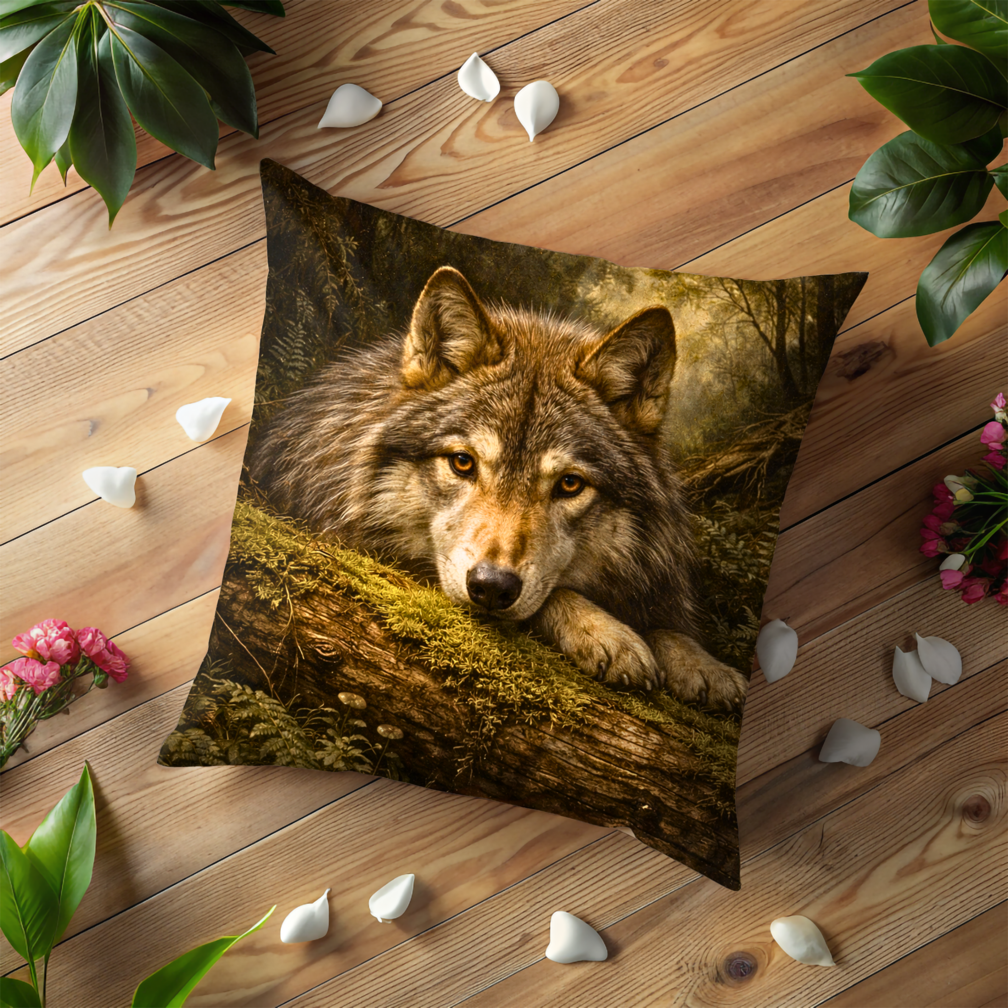 Wolf Forest Portrait Pillow Cover | Wild Animal Art | Nature Decor