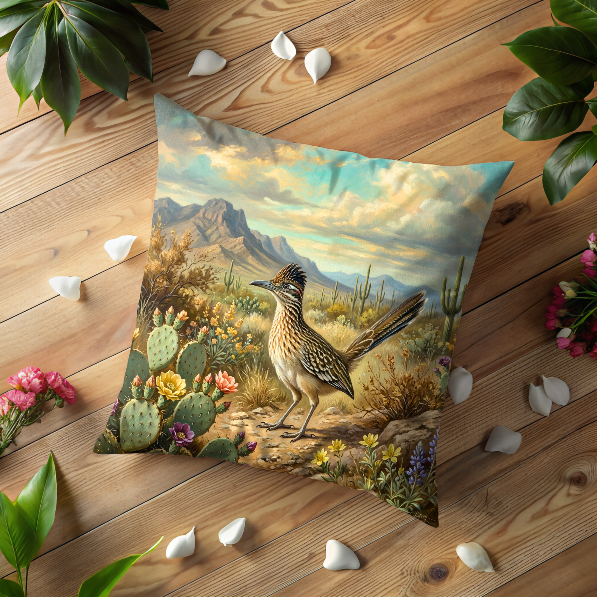 Roadrunner Desert Pillow Cover | Wildlife Art | Southwestern Decor