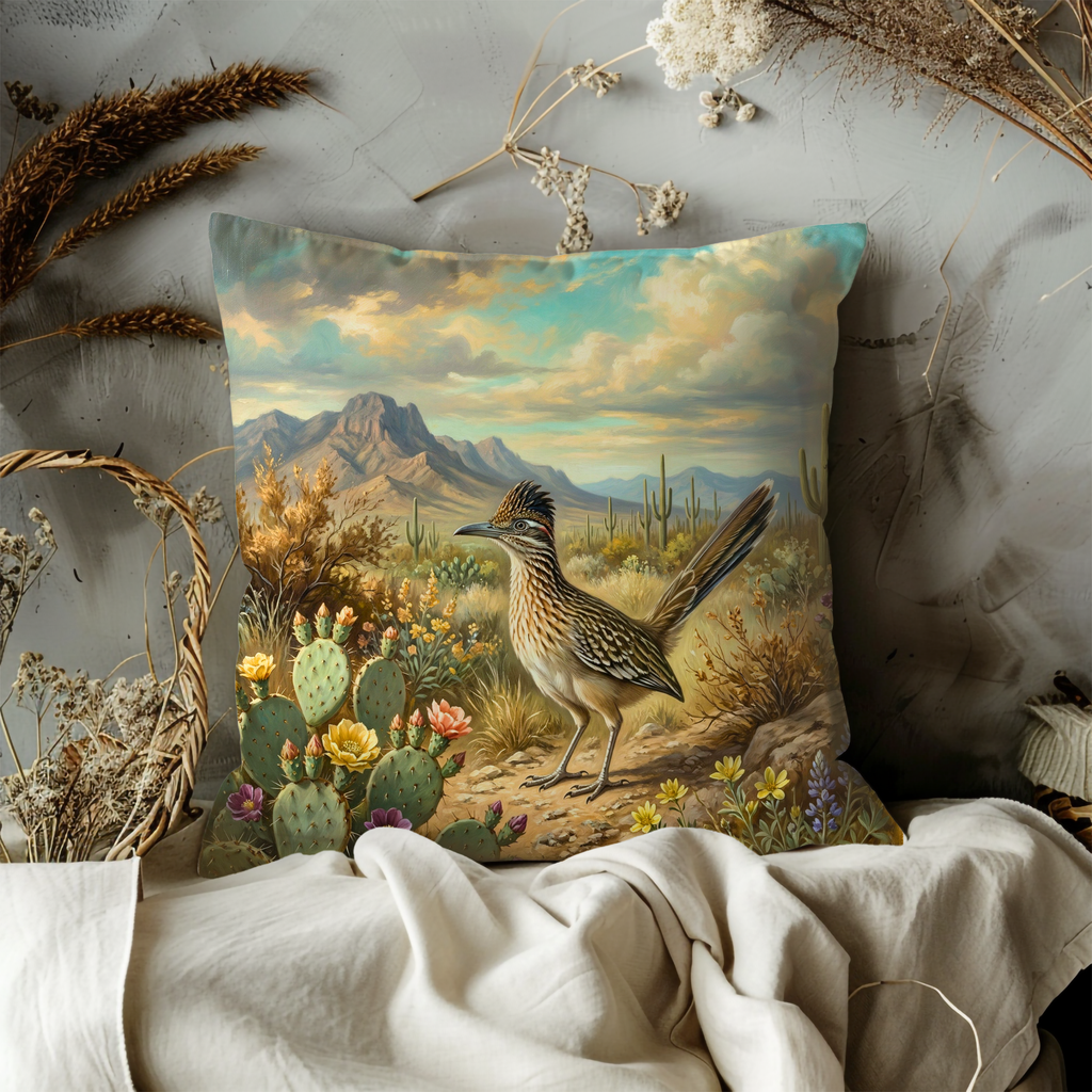 Roadrunner Desert Pillow Cover | Wildlife Art | Southwestern Decor