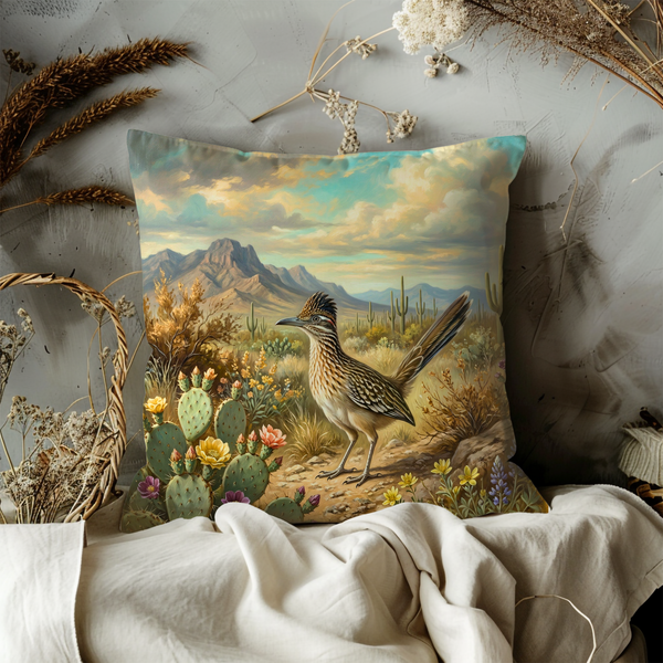 Roadrunner Desert Pillow Cover – Wildlife Art | Southwestern Decor