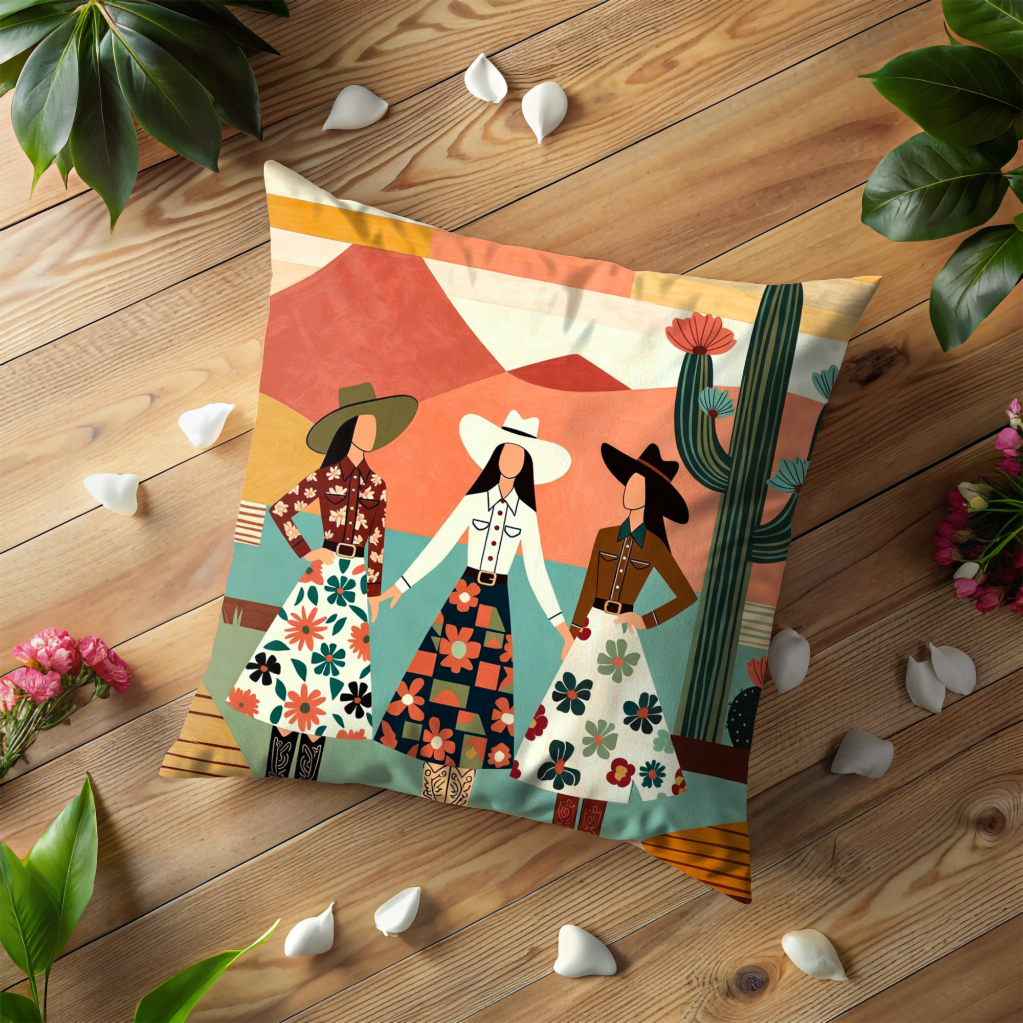 Southwestern Cowgirls Pillow Cover | Bold Western Art | Fun Decor