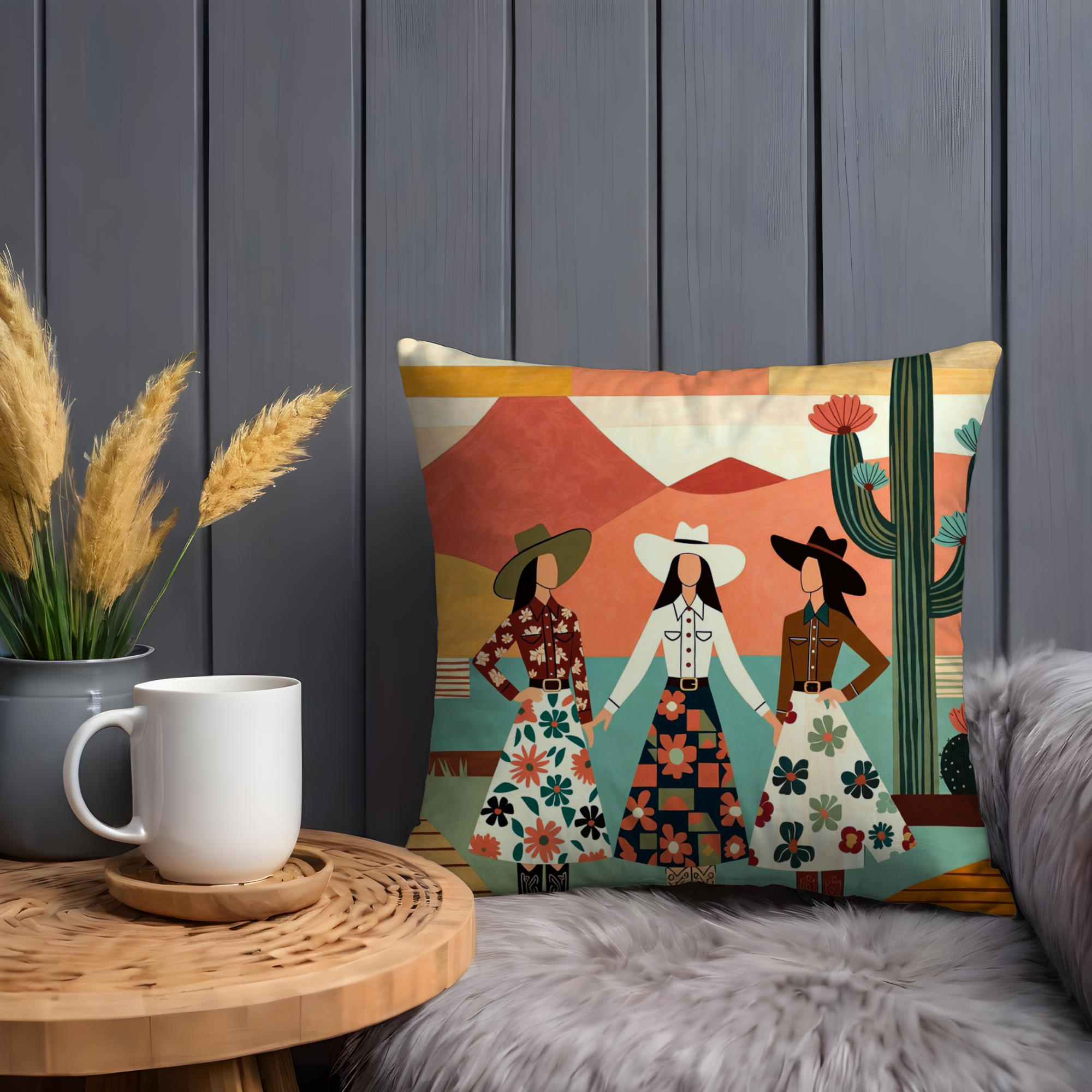Southwestern Cowgirls Pillow Cover | Bold Western Art | Fun Decor