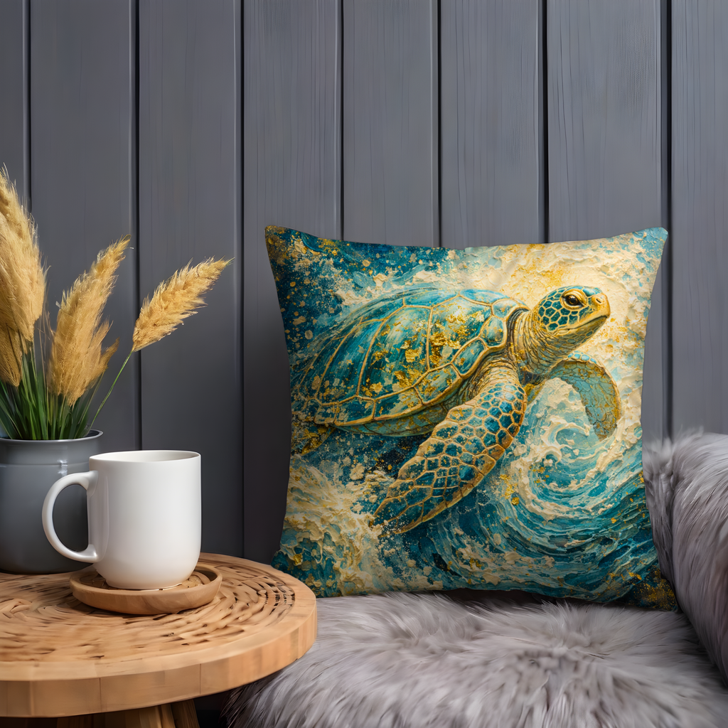 Sea Turtle Pillow Cover | Ocean Wildlife Art | Nautical Decor
