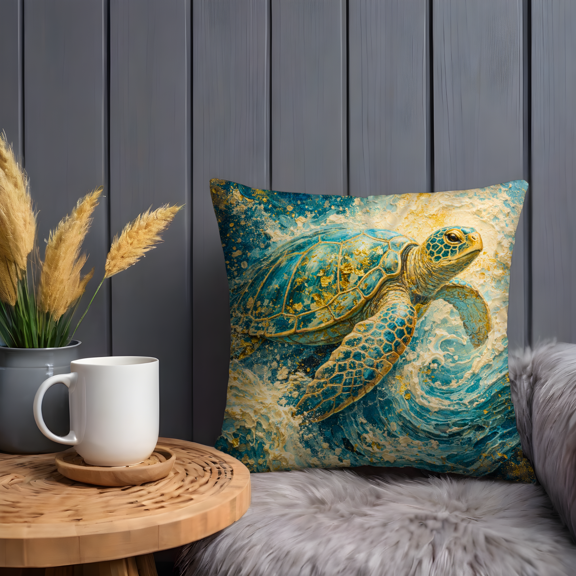 Sea Turtle Pillow Cover | Ocean Wildlife Art | Nautical Decor