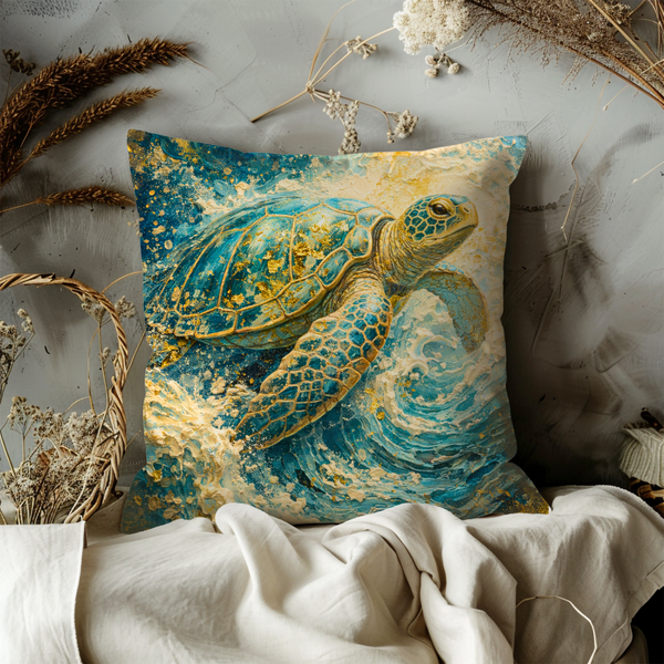 Sea Turtle Pillow Cover – Ocean Wildlife Art | Nautical Decor