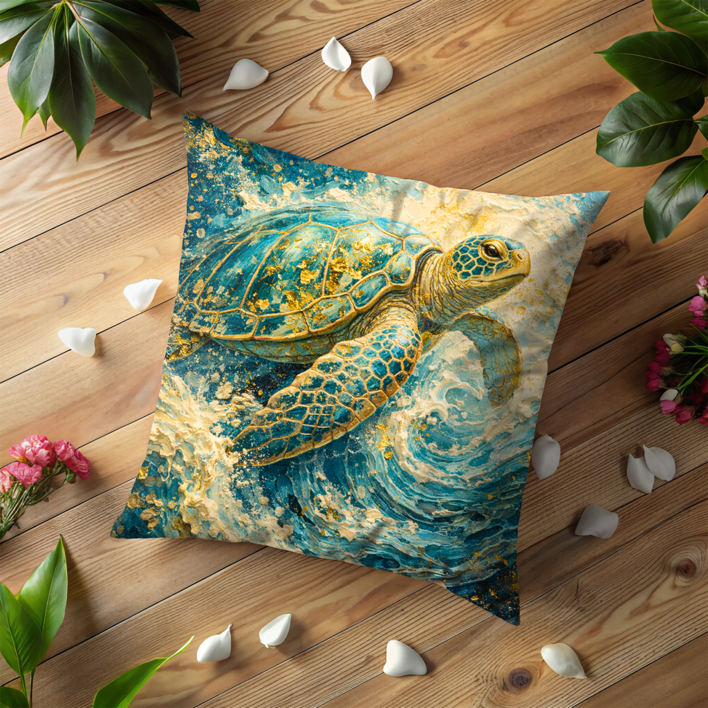 Sea Turtle Pillow Cover | Ocean Wildlife Art | Nautical Decor