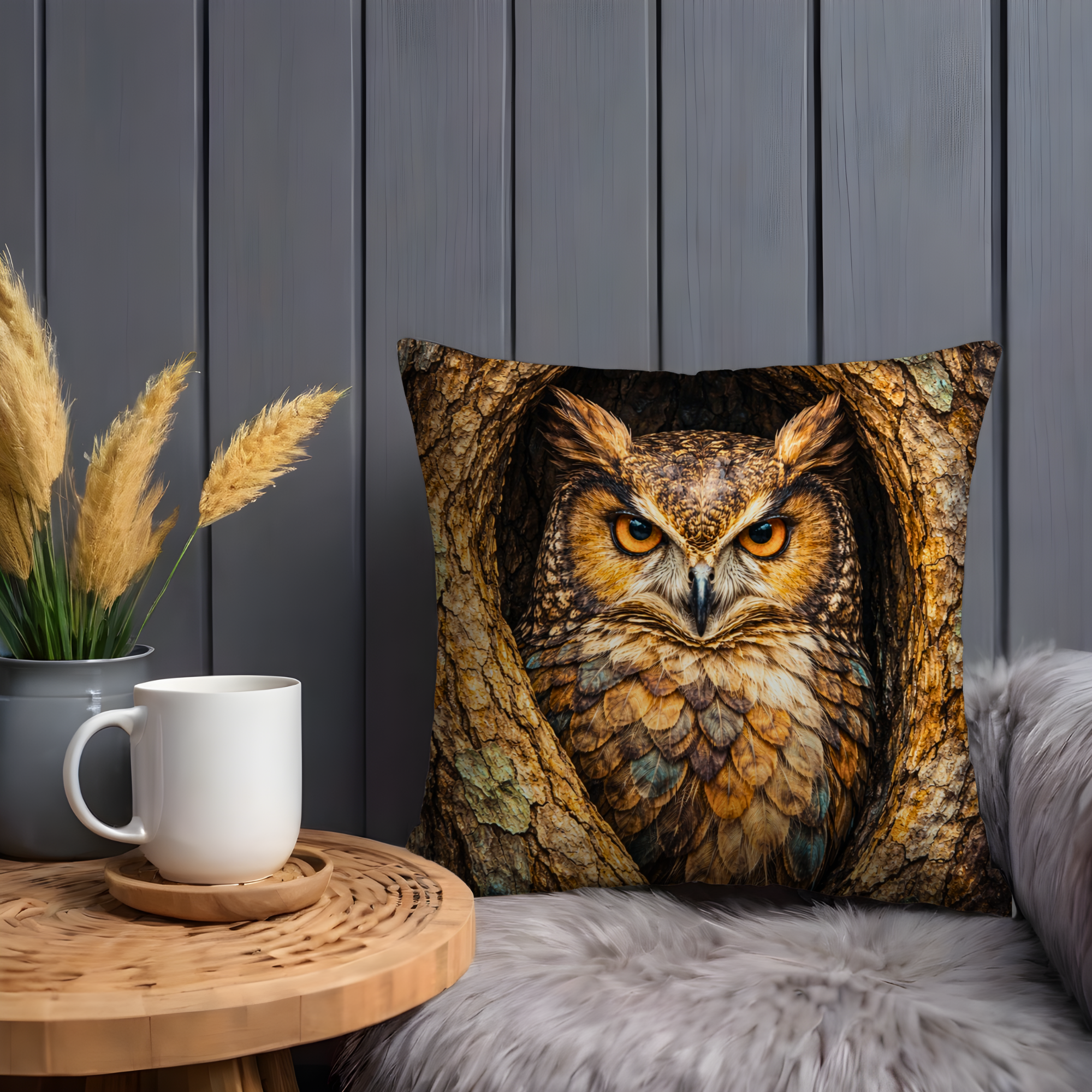 Owl Portrait Pillow Cover | Wise Bird Art | Forest Decor