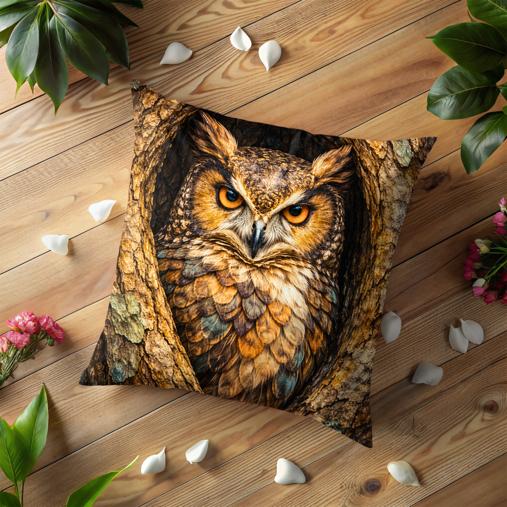 Owl Portrait Pillow Cover | Wise Bird Art | Forest Decor