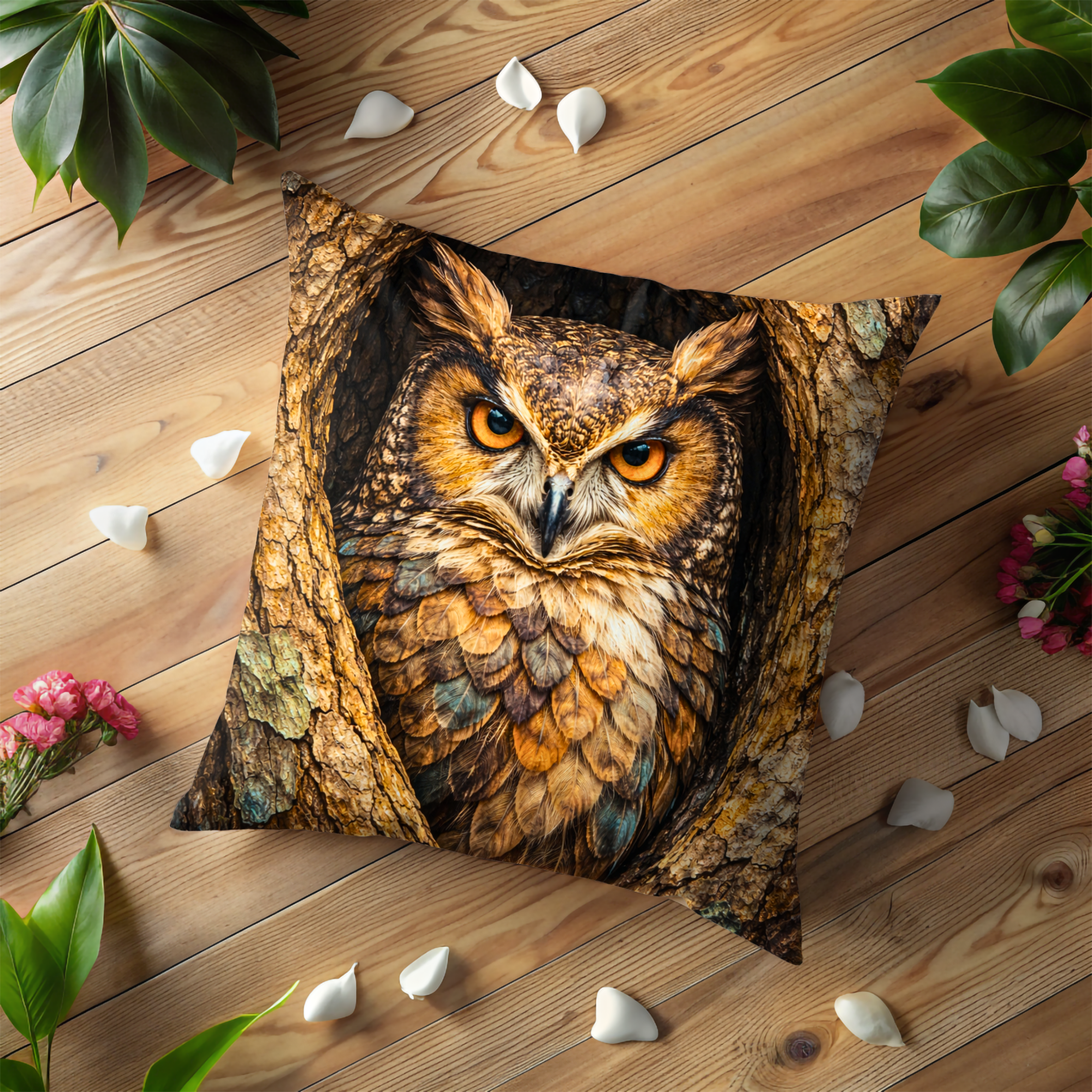 Owl Portrait Pillow Cover | Wise Bird Art | Forest Decor