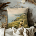 Coastal Sheep Landscape Pillow Cover | Serene Countryside Art | Nature Decor