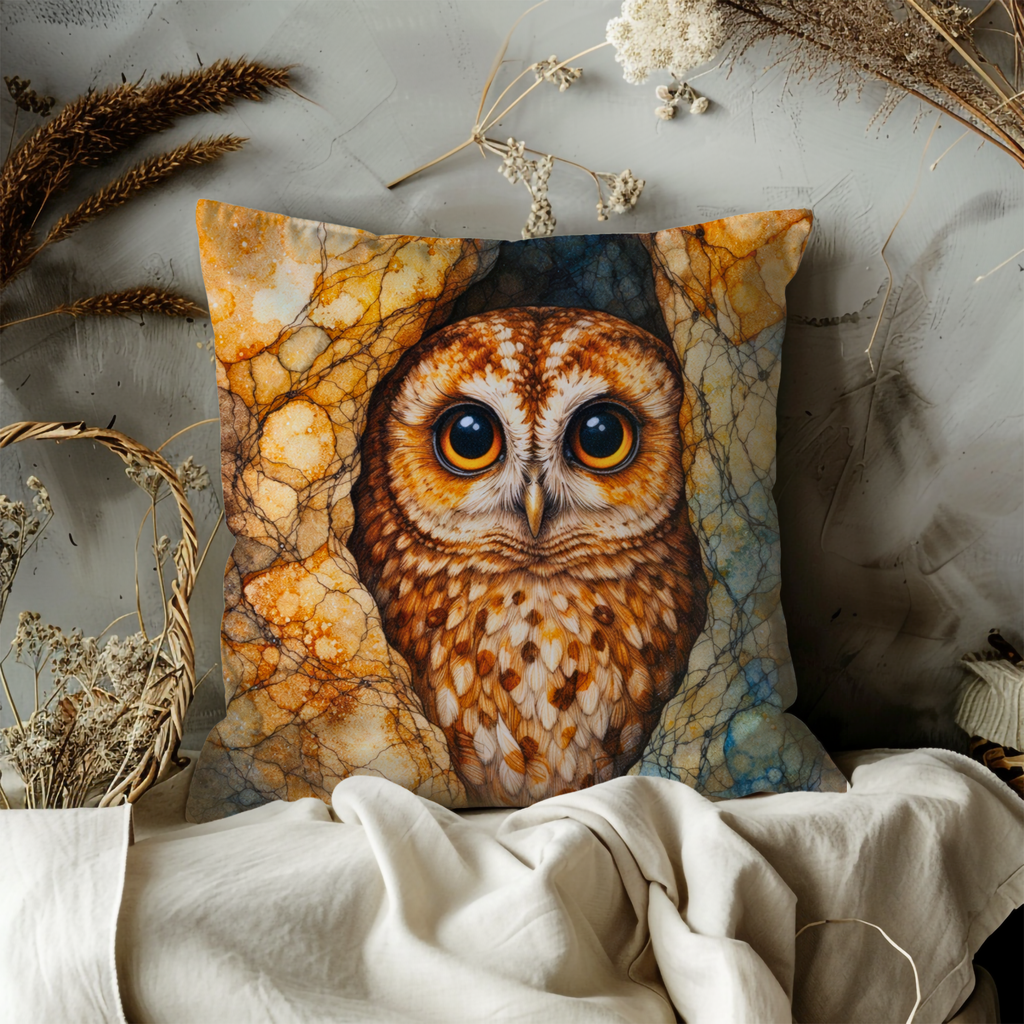 Owl Portrait Pillow Cover | Majestic Bird Art | Mystical Nature Decor