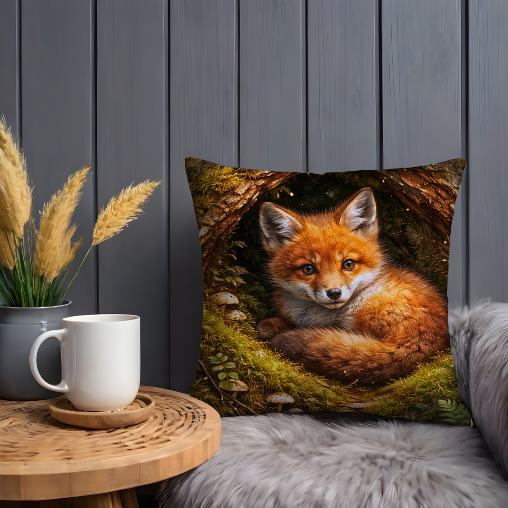 Fox in Forest Hollow Pillow Cover | Cute Wildlife Art | Nature Decor