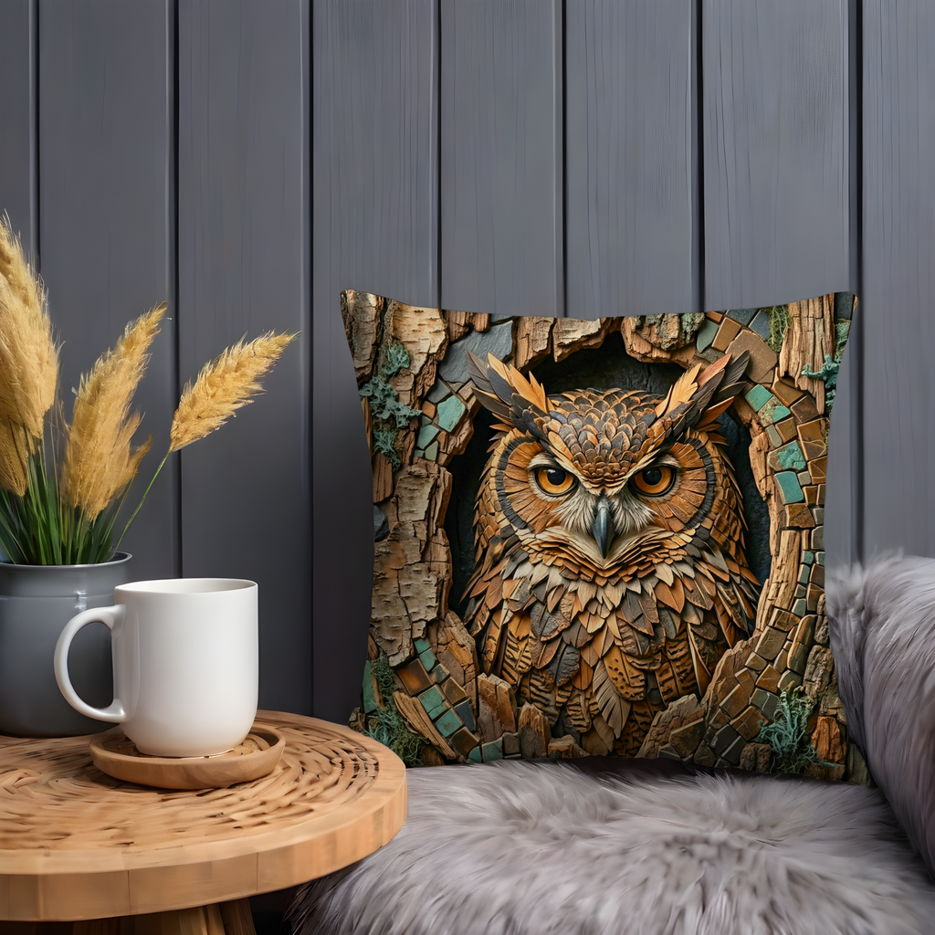 Woodland Owl Pillow Cover | Mystical Bird Art | Nature Decor