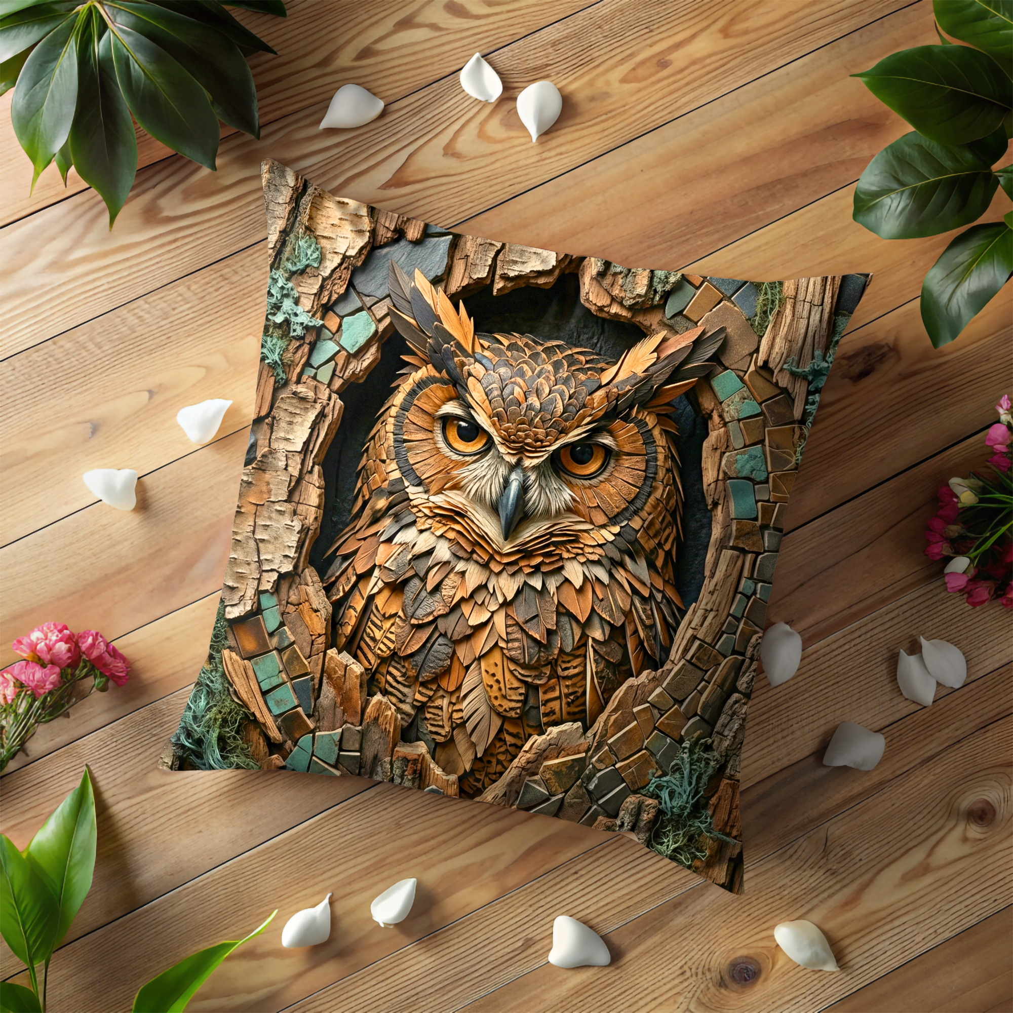 Woodland Owl Pillow Cover | Mystical Bird Art | Nature Decor