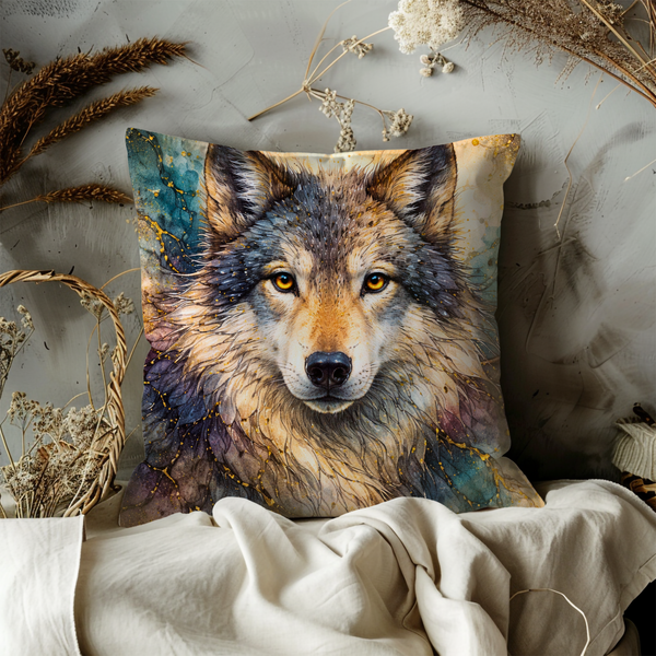 Mystic Wolf Portrait Pillow Cover | Artistic Wildlife Art | Nature Decor