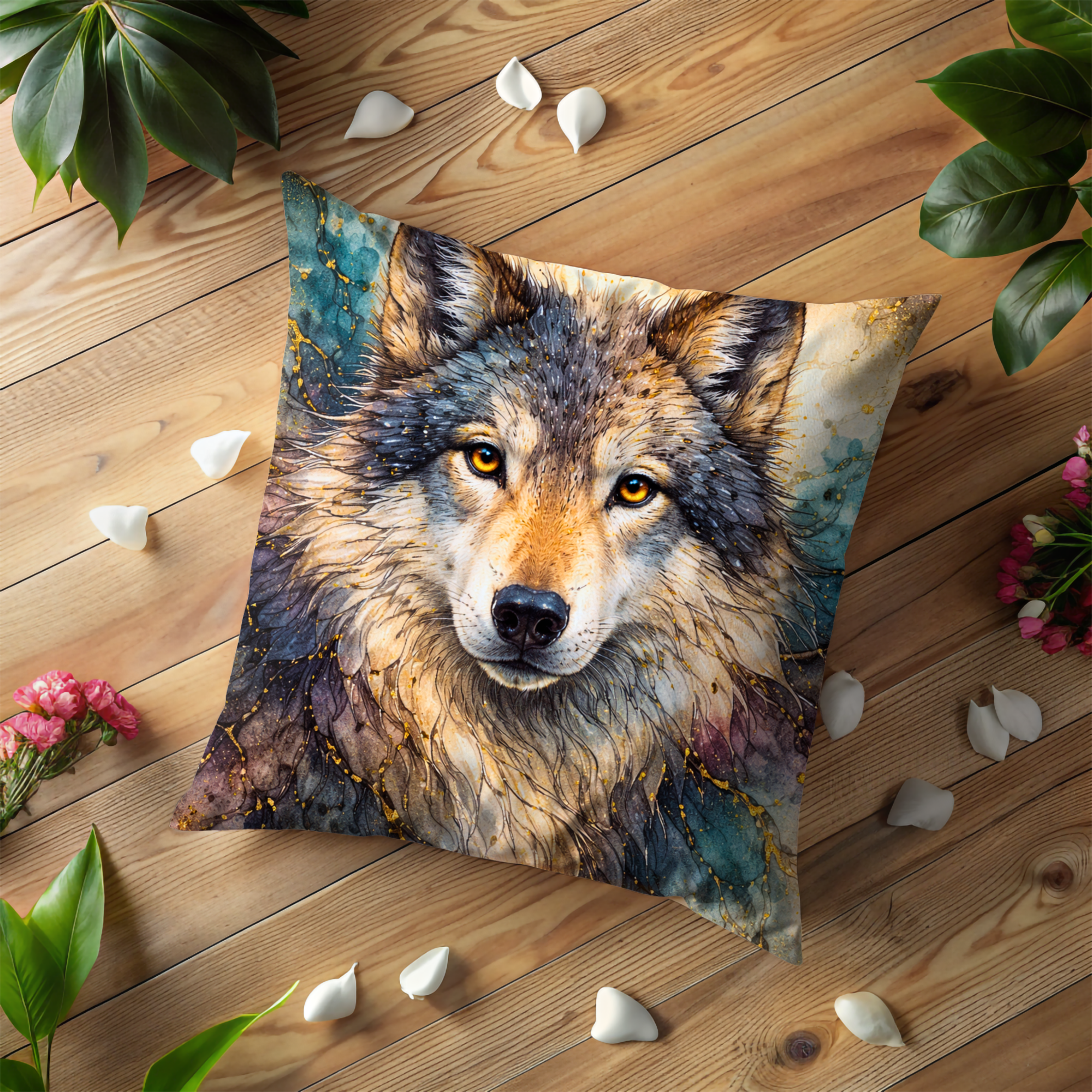Mystic Wolf Portrait Pillow Cover | Artistic Wildlife Art | Nature Decor