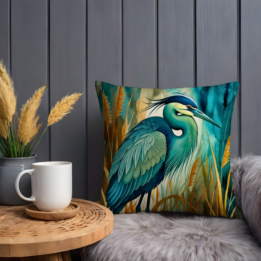 Great Blue Heron Pillow Cover | Ornate Bird Art | Wetland Decor