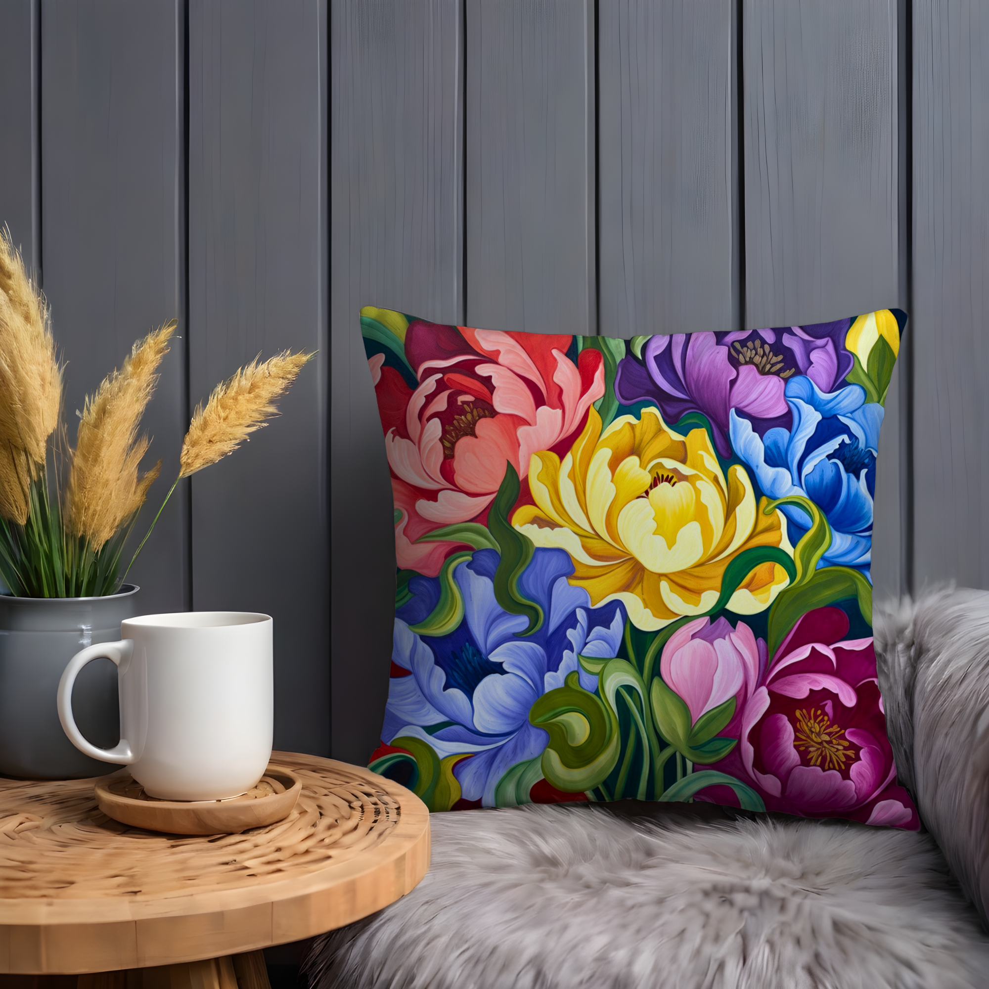 Colorful Peony Bouquet Pillow Cover | Vibrant Floral Art | Luxe Nature Decor