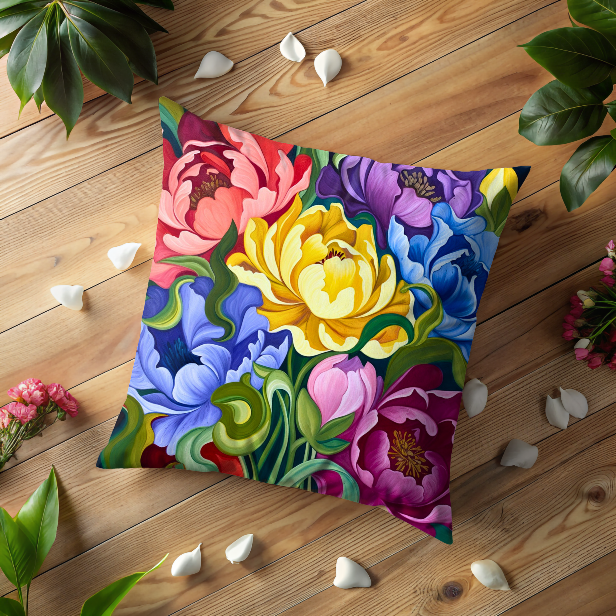 Colorful Peony Bouquet Pillow Cover | Vibrant Floral Art | Luxe Nature Decor
