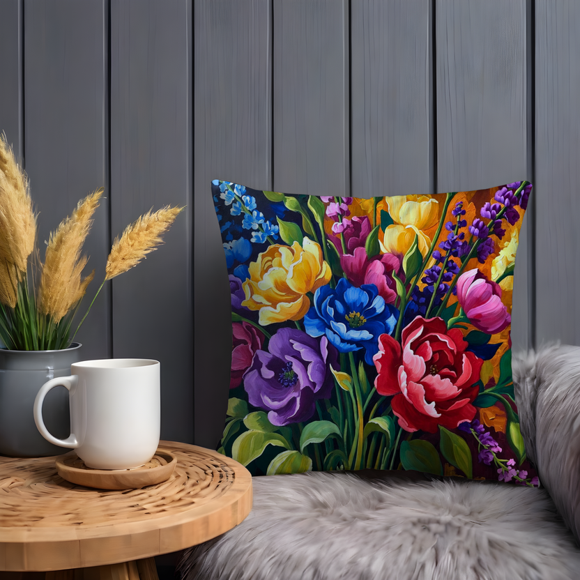 Vibrant Flower Bouquet Pillow Cover – Colorful Floral Art | Luxe Nature Decor