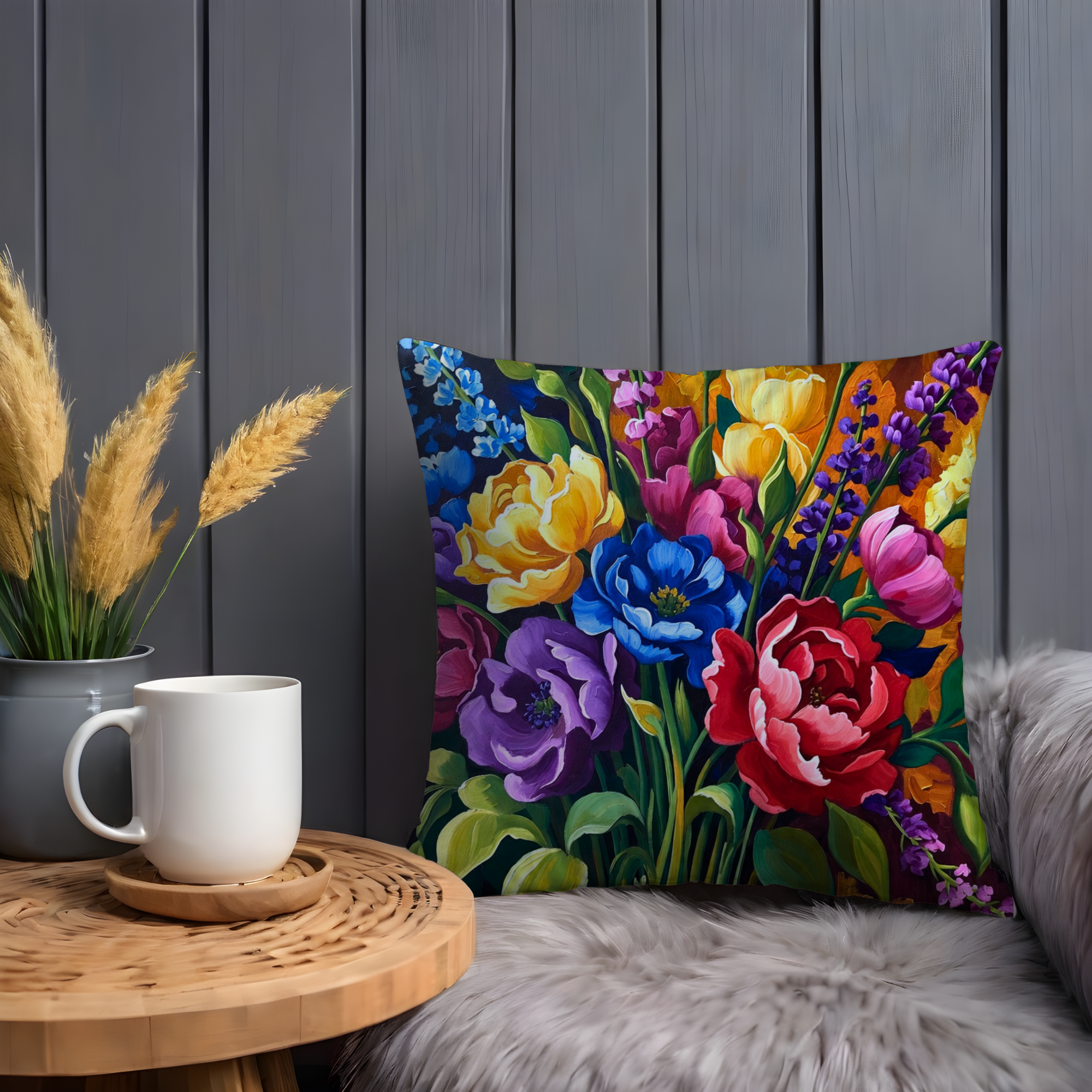 Vibrant Flower Bouquet Pillow Cover | Colorful Floral Art | Luxe Nature Decor