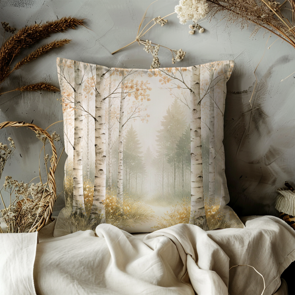 Birch Forest Pillow Cover – Serene Landscape Art | Peaceful Nature Decor