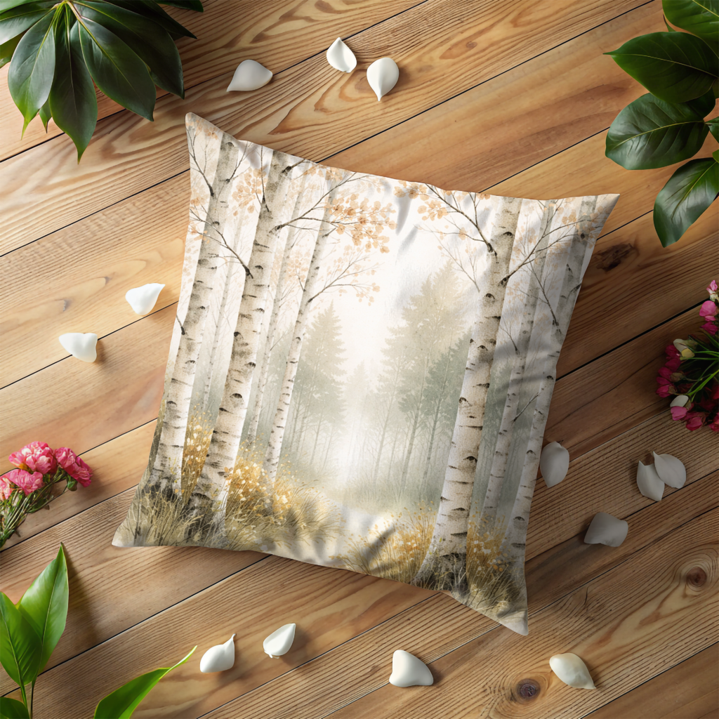 Birch Forest Pillow Cover | Serene Landscape Art | Peaceful Nature Decor