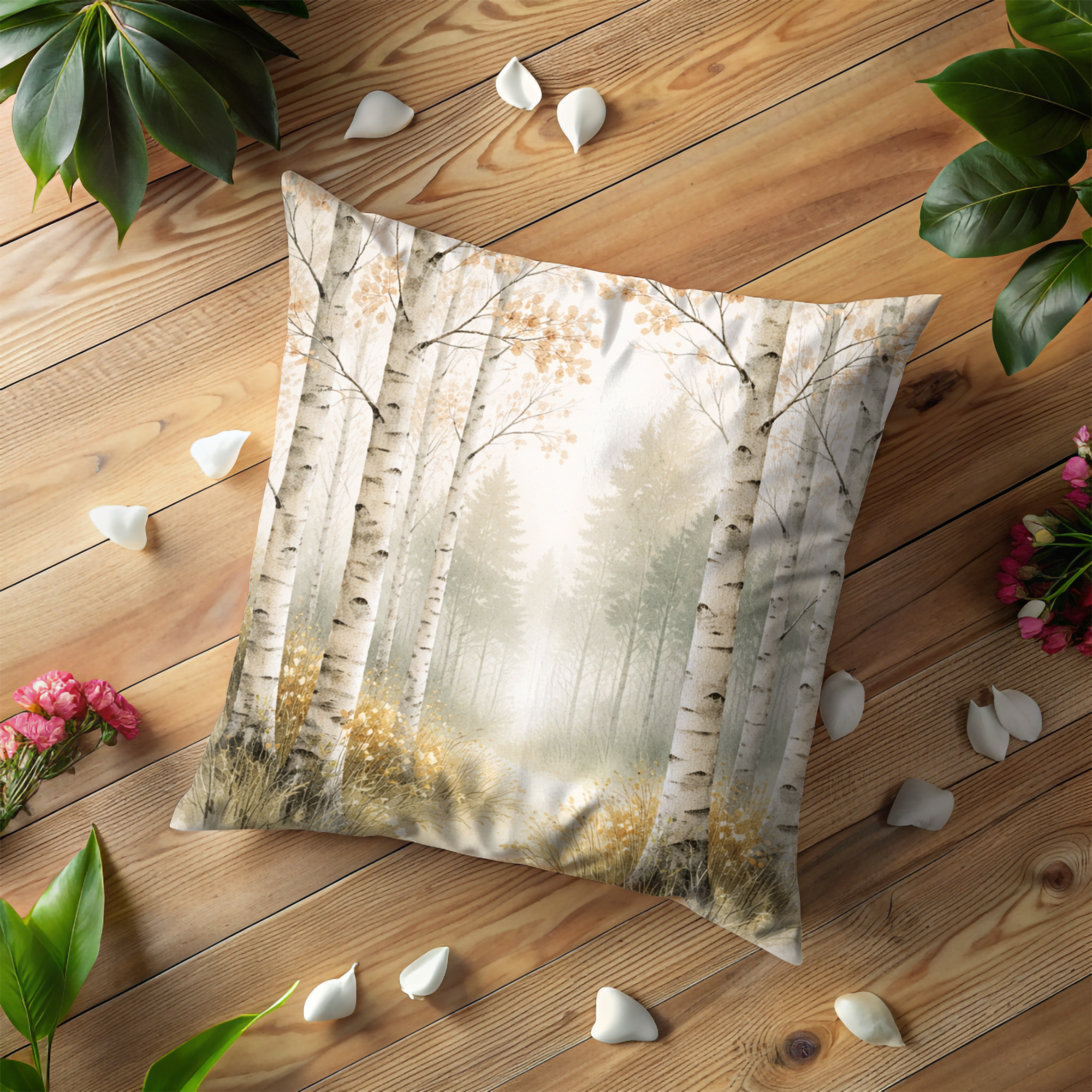 Birch Forest Pillow Cover | Serene Landscape Art | Peaceful Nature Decor