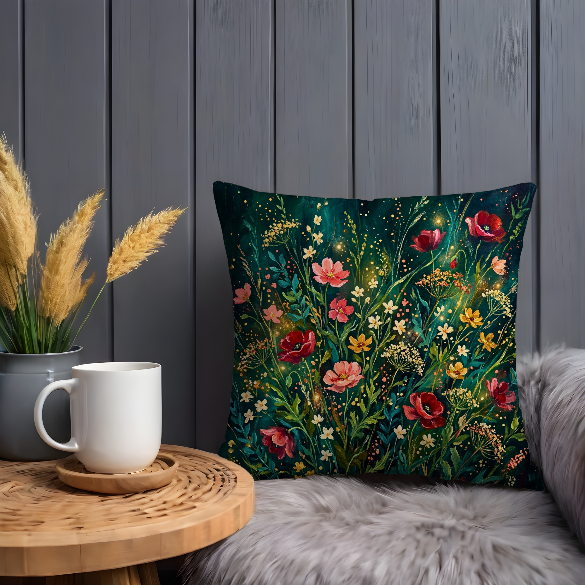 Enchanted Wildflower Meadow Pillow Cover | Mystic Floral Art | Magical Decor