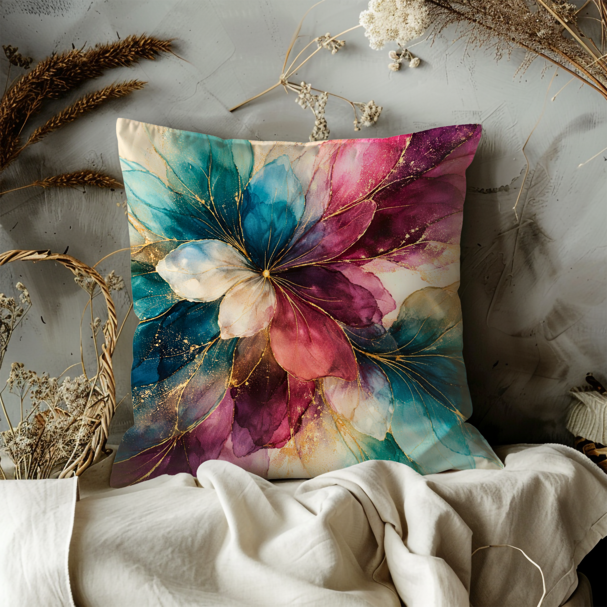 Multicolor Abstract Flower Pillow Cover | Vibrant Floral Art | Luxe Nature Decor