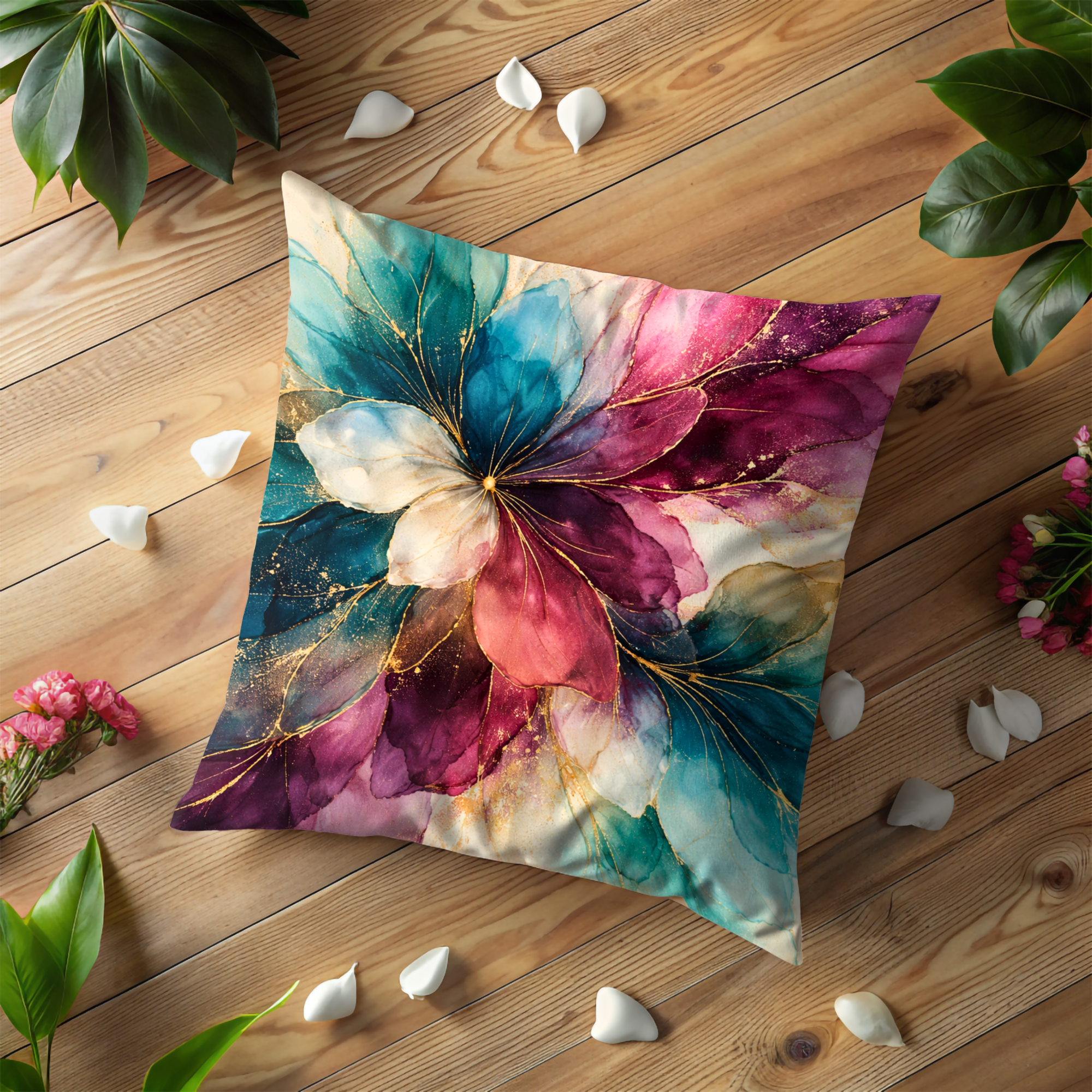 Multicolor Abstract Flower Pillow Cover | Vibrant Floral Art | Luxe Nature Decor
