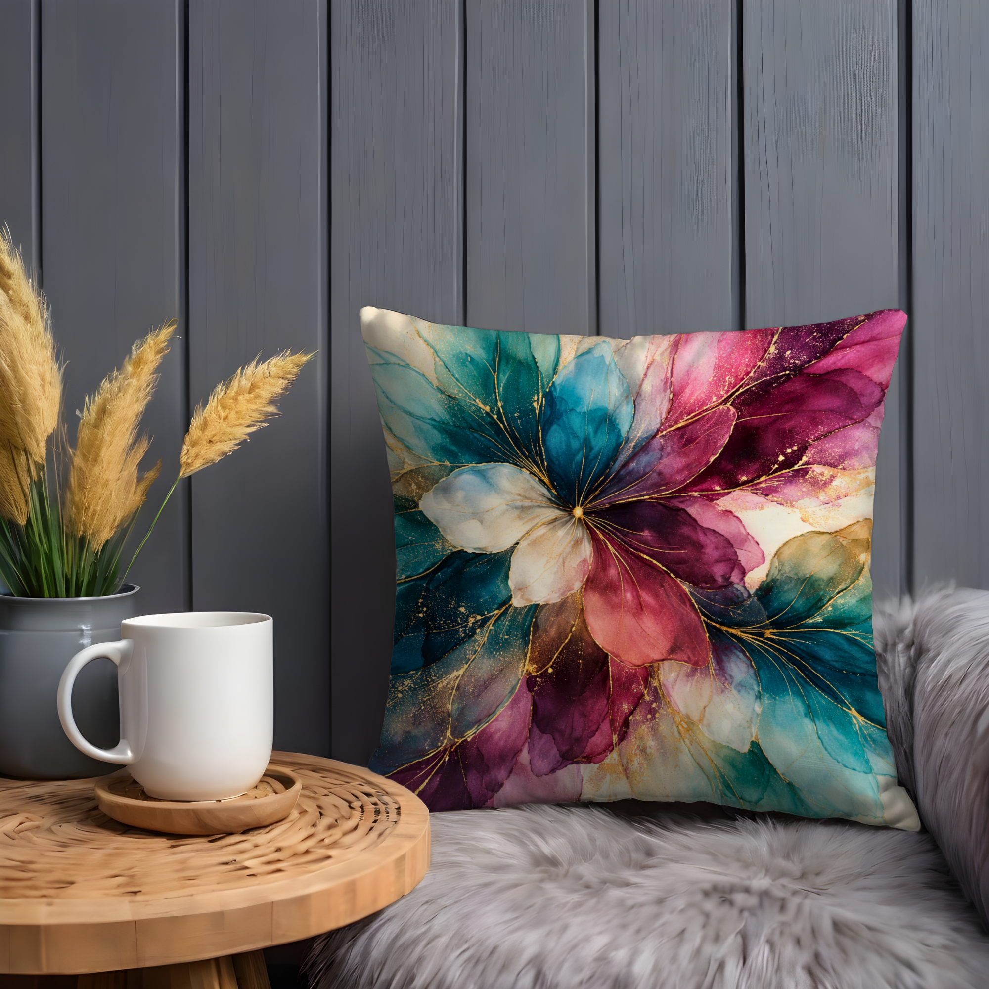 Multicolor Abstract Flower Pillow Cover | Vibrant Floral Art | Luxe Nature Decor