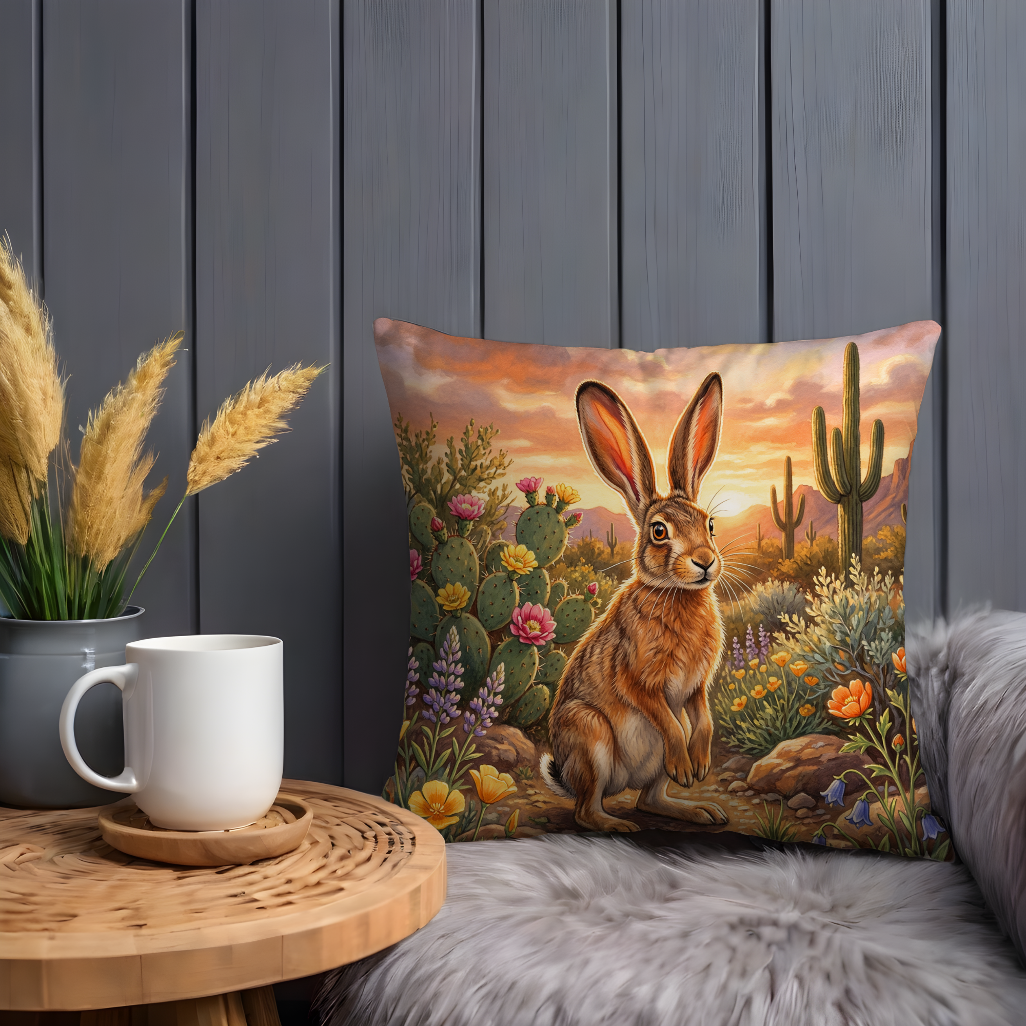 Desert Hare Pillow Cover | Wildlife Art | Southwestern Decor