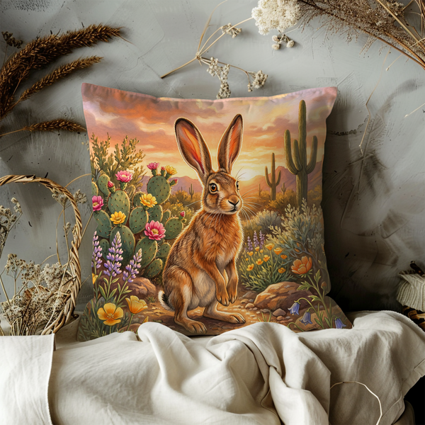 Desert Hare Pillow Cover – Wildlife Art | Southwestern Decor