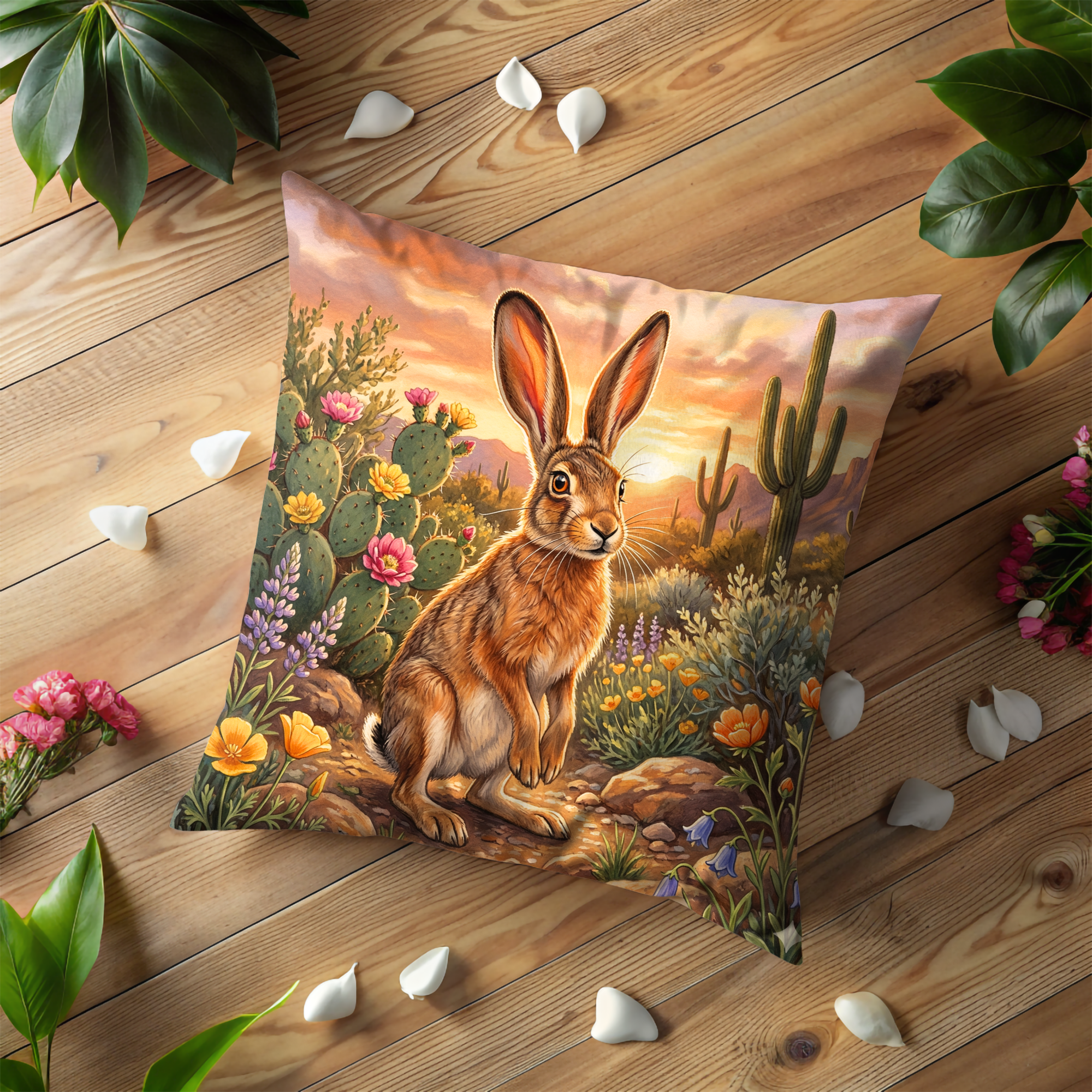 Desert Hare Pillow Cover | Wildlife Art | Southwestern Decor