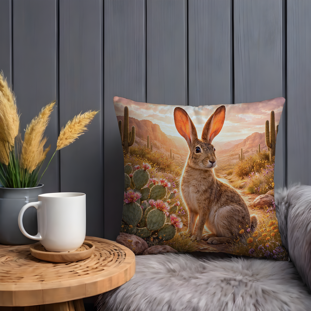 Desert Rabbit Pillow Cover | Wildlife Art | Southwestern Decor