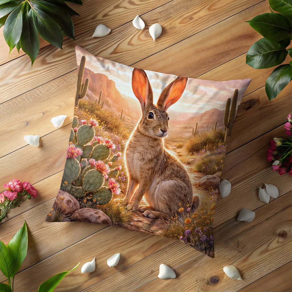 Desert Rabbit Pillow Cover | Wildlife Art | Southwestern Decor