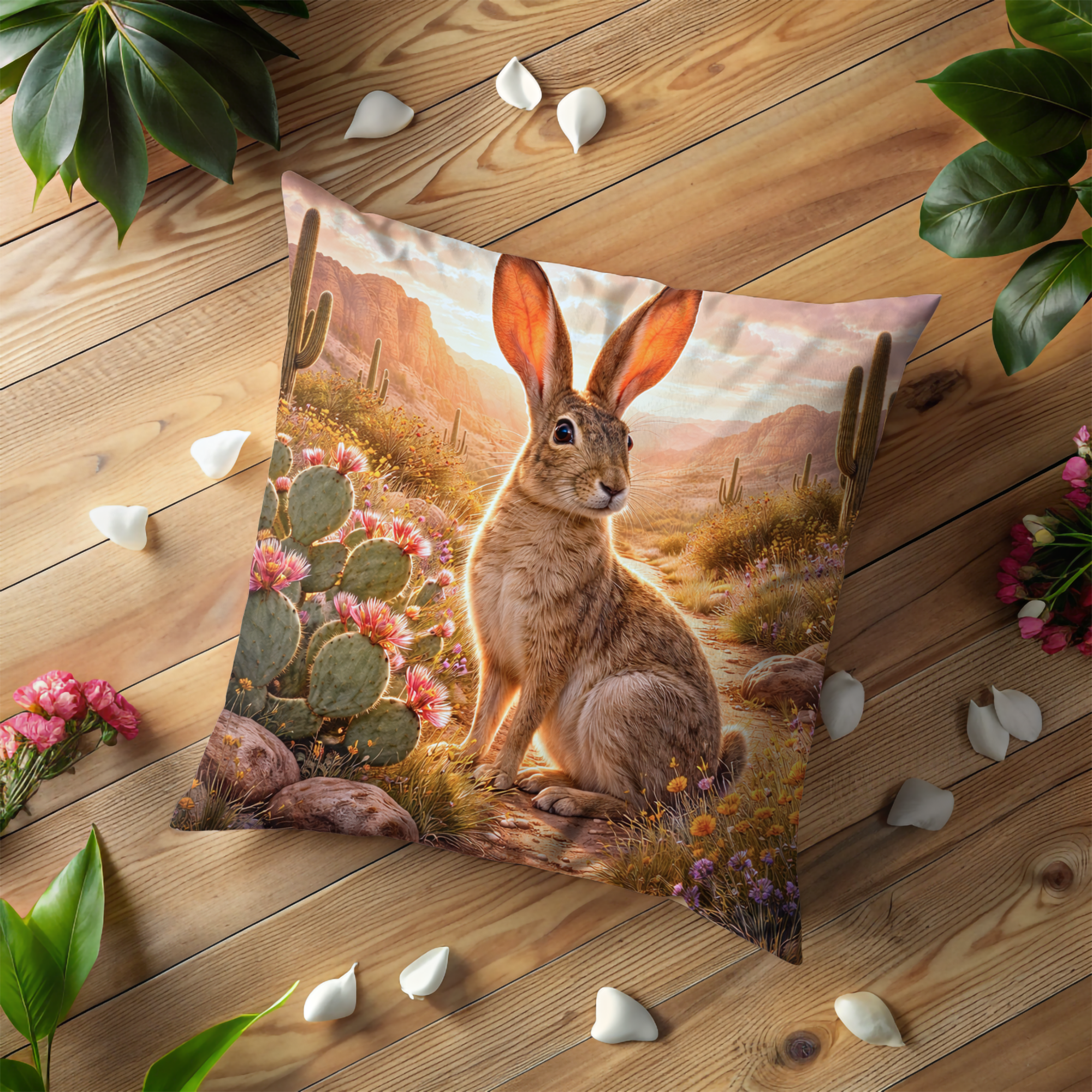 Desert Rabbit Pillow Cover | Wildlife Art | Southwestern Decor