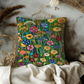 Colorful Folk Meadow Pillow Cover | Vibrant Botanical Art | Whimsical Decor