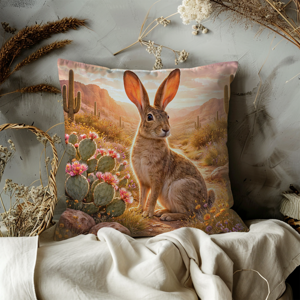 Desert Rabbit Pillow Cover – Wildlife Art | Southwestern Decor