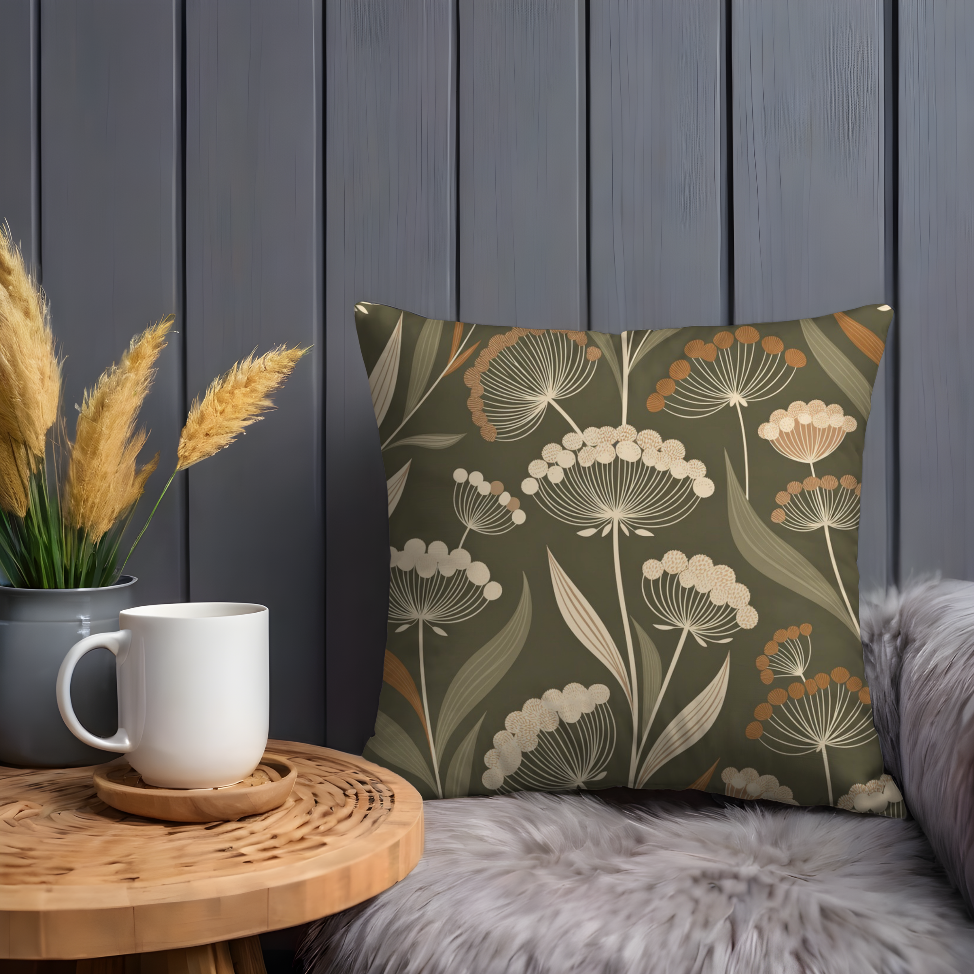 Sage Umbel Flower Pillow Cover | Elegant Botanical Pattern | Minimalist Nature Decor