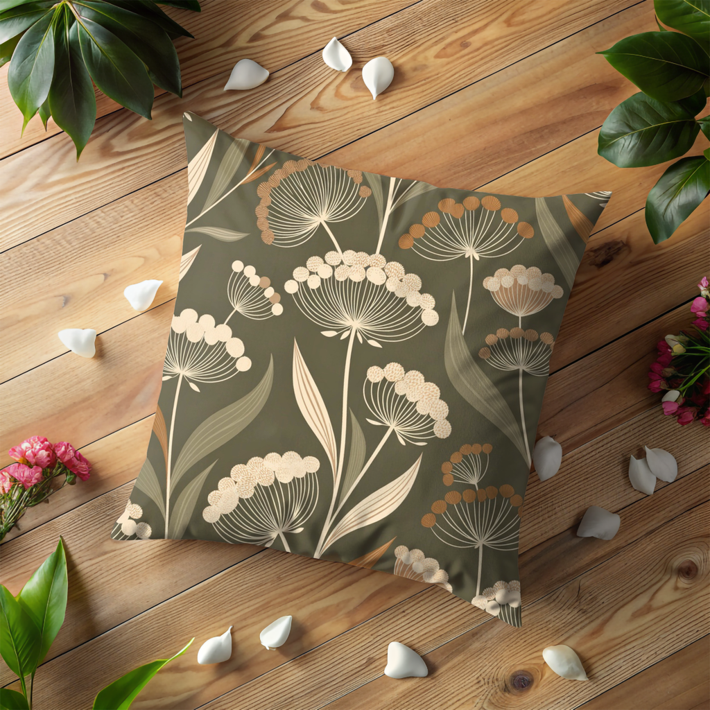 Sage Umbel Flower Pillow Cover | Elegant Botanical Pattern | Minimalist Nature Decor