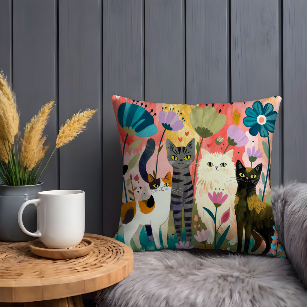 Cute Cats Pillow Cover | Playful Animal Art | Cheerful Decor