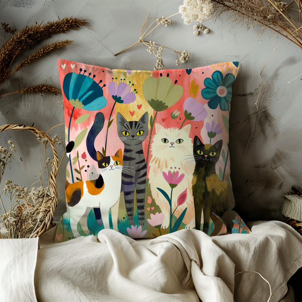 Cute Cats Pillow Cover – Playful Animal Art | Cheerful Decor